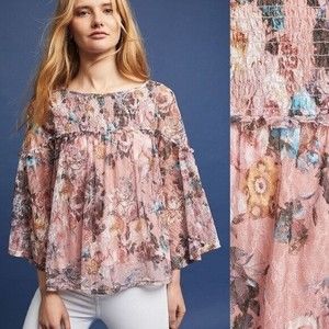 ANTHROPOLOGIE Akemi + Kin Patrizia Women's Blush Lace Blouse Top Size Small